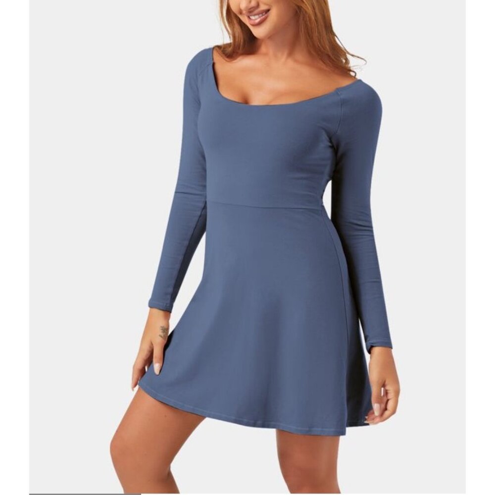 Halara Long Sleeve 2-in-1 Pocket Mini Tennis Active Dress Sz Small Womens Blue